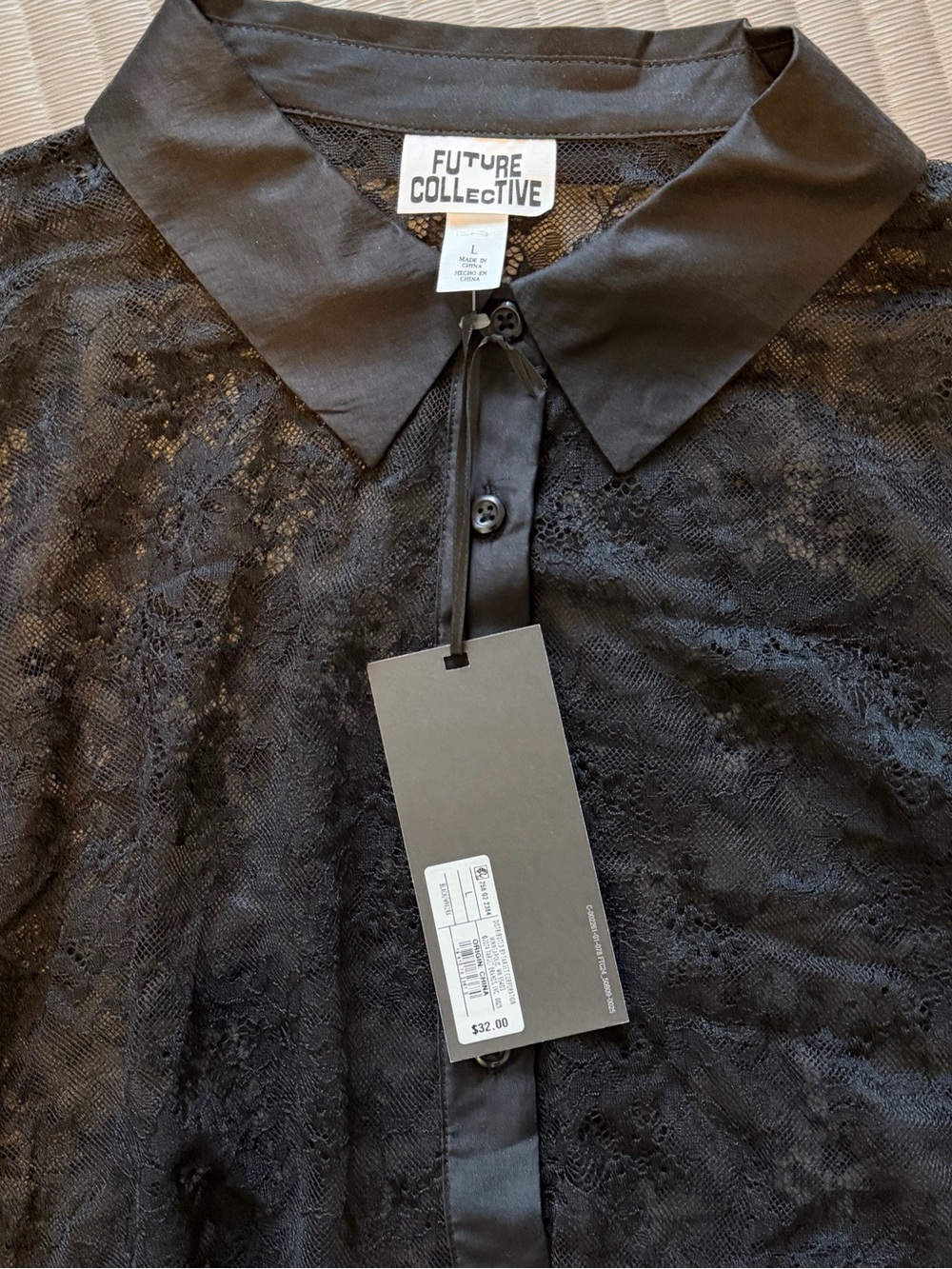Target Black Sheer Lace Button-Up Blouse - Picture 5 of 9